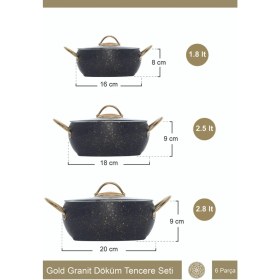 Resim Gold Granit Döküm Güveç Tencere Set 6 Parça 16-18-20 cm E0023 