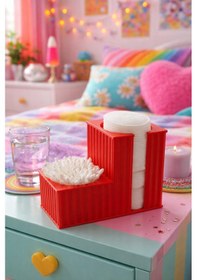 Resim İkisi Bir Arada Kulak Pamuğu & Pamuk Organizeri Kırmızı 