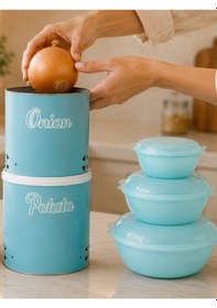 Resim Mutfak Saklama Seti Patates & Soğan Saklama Kutusu + Kapaklı Çok Amaçlı Saklama Kabı Seti Turkuaz Yeşil 
