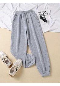 Resim Unisex 3 İplik Şardonlu Düz Yüksel Bel Lastikli Paça Cepli Jogger Eşofman Altı Gri3iplik 