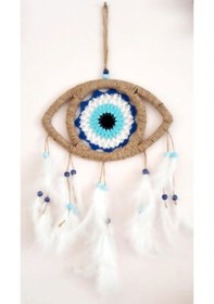 Resim Göz Model Nazar Boncuğu Motifli Kuş Tüylü El Yapımı Düş Kapanı Du 