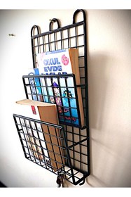 Resim GO DEKOR 2 Gözlü Dekoratif İnce 3 Kancalı Kitaplık Dergilik Duvar Askılı Raf 