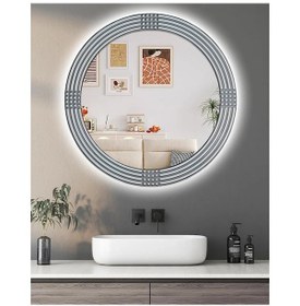 Resim Led Işıklı Safir Gümüş Dekoratif İşlemeli Duvar Aynası Tekli 56cm Gümüş 