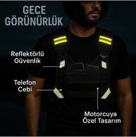 Resim northern fashion Reflektörlü Motorcu Göğüs Çantası - Su Geçirmez, Çok Cepli Yeni Nesil 