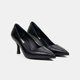 Resim Desa Kadın Siyah Sivri Burunlu Klasik Deri Stiletto 