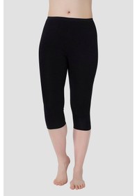 Resim Kadın Diz Altı Kapri Boy Penye Tayt Siyah Siyah 