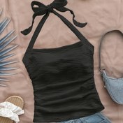 Resim Y2K Halter Boyunlu Eudomi Tank Top - Hardal Sarısı Yarı Şeffaf Sırtı Açık Esnek Kamisol Ayarlanabilir Fiyonk Detaylı, Sadece Elde Yıkama, Her Mevsim Kadın Modası Üstü, Bayan Tank Tops, Çok Yönlü Giysi, Fiyonkla Süslenmiş Üst, Zarif Doku 