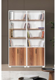 Resim 8201 Evm Kitaplık , 4 Kapaklı , 12 Bölmeli , 10 Raflı , Söğüt - Beyaz , Ofis , Çalışma Odası Beyaz 