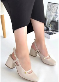 Resim Jecci Bej Cilt Topuklu Ayakkabı Bej 