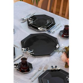 Resim Glore Dolmabahçe Sekizgen Siyah Platin Yaldızlı Cam Tepsi 