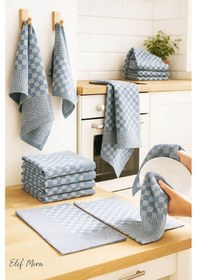 Resim Kare Desenli Mutfak Kurulama Bezi Seti 10 Lu 50x70 Cm Casaline Mavi 