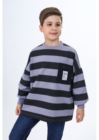 Resim Toontoy Kids Toontoy Erkek Çocuk Çizgili Sweatshirt Koyu Gri 