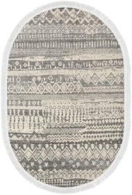 Resim Kaymaz Taban Djt Banyo Halı Yıldız Deri Saçaklı Oval İskandinav F5080 F5080D1-3, Gri, 100 x 150 