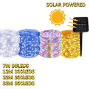 Resim Outdoor Güneş Enerjili Işıklı Şerit, 7m (50 LED), 12m (100 LED), 22m (200 LED) - 8 Modlu Bakır Tel, Noel Bahçesi, Parti, Ağaç, Düğün, Ramazan, Yılbaşı Dekorasyonu için Sıcak Beyaz/Renkli/Beyaz/Mavi Peri Işıkları 