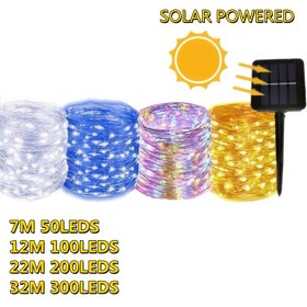 Resim Outdoor Güneş Enerjili Işıklı Şerit, 7m (50 LED), 12m (100 LED), 22m (200 LED) - 8 Modlu Bakır Tel, Noel Bahçesi, Parti, Ağaç, Düğün, Ramazan, Yılbaşı Dekorasyonu için Sıcak Beyaz/Renkli/Beyaz/Mavi Peri Işıkları 