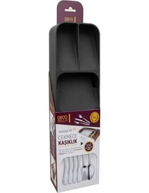 Resim Antrasit 5 Bölmeli Çekmece Kaşıklık Mutfak Düzenleyici, Dayanıklı Çatal Kaşık Bıçak Organizatörü Diğer 