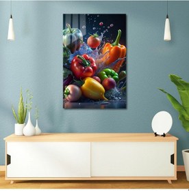 Resim Tazeliğin Dansı: Su Sıçramalı Canlı Sebzeler Cam Tablo 