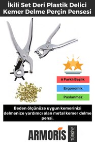 Resim Armoris Yeni 6 Farklı Başlık Uçlu Pratik Delgeç Kemer Delme Perçin Pensesi İkili Set Deri Plastik Delici 