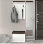 Resim Dekorister Lonya Aynalı Sandıklı Puflu Portmanto Beyaz-Ceviz 