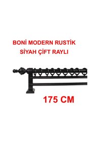Resim Boni Modern Rustik Ahşap Rustik Perde Askısı Çift Raylı-siyah 175 Cm Siyah 
