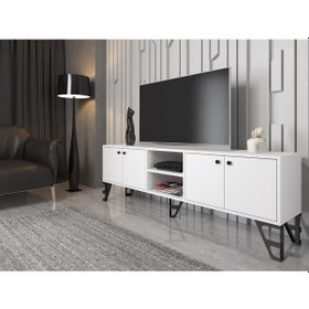 Resim Wood'n Love Sofia 180 Cm Metal Ayaklı Tv Ünitesi - Beyaz / Siyah 