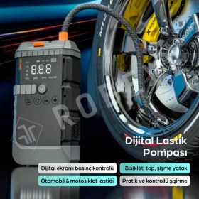 Resim Robeve Auhma 4-In-1 Şarjlı Akü Takviye Cihazı – 12000 Mah Güç Kapasitesi, 1200A Anlık Akım, Dijital Lastik Pompası, Powerbank ve LED Işıklı Çok Fonksiyonlu Acil Durum Oto Yardım Cihazı Saklama Çantalı 