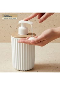 Resim 3 Parça Banyo Seti Modern Çizgili Tasarım Sıvı Sabunluk Diş Fırçalık Katı Sabunluk Beyaz 