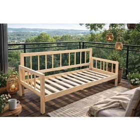 Resim Ahşap Rustik Sedir Kanepe 90x190 Cm İç Ölçü Mindersiz Doğal Natürel Masif Ahşap Bej 