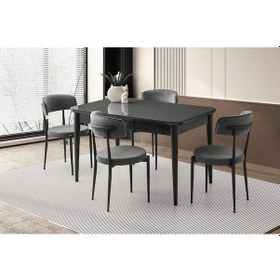 Resim Ortadan Açılır Büyüyen 70x120cm Koyu Gri Ahşap Salon Yemek Masa Gri Gözde Sandalye Takımı 4 Sandalye Koyu Gri 