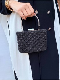 Resim Çanta Trend Kadın Taşlı El ve Uzun Zincir Askılı Kova Model Abiye Çanta ( Düğün Nişan Nikah Balo Mezuniyet ) 