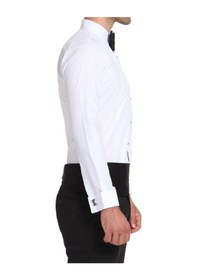 Resim Slim Fit Duble Manşet Klasik Yaka Önü Piliseli Beyaz Damatlık Smokin Gömlek Gk 512 Beyaz 