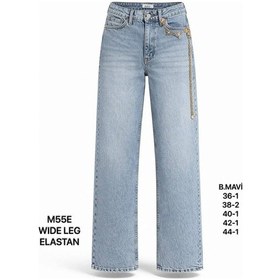 Resim Miss Poem Kadın Buz Mavi Zincir Aksesuar Detaylı Wide Leg Jean Pantolon 