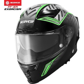 Resim Scoyco FF-871 Exorcısm Siyah-Yeşil Güneş Vizörlü Kapalı Kask 