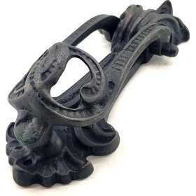 Resim Antika Tarz Dekoratif Pirinç Doğa Kapı Tokmağı, Taktak - 205X73 Mm, Oksit ( Lisinya ) 