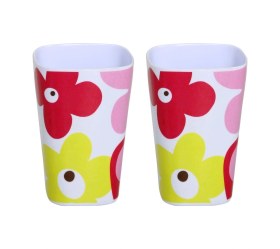 Resim 2 Adet Kalemlik Kırmızı Papatya Desenli Ofis Gereci 7x7x11cm 300ml Çok Renkli 