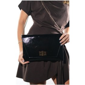 Resim Maorı Siyah Kırışık Rugan Kadın Clutch Çanta 