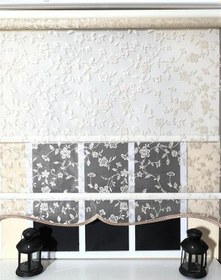 Resim Çift Mekanizmalı Somon Rengi Tül Perde Ve Ekru Stor Perde Stb45248-v111 