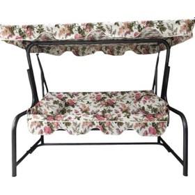 Resim Lüks 3 Kişilik Bahçe Salıncağı Lüks Kumaşlı İngiliz Gülü Desen 3 Kişilik Salıncak Buyuk Salıncak Çok Renkli 