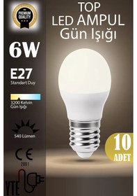 Resim 10 Adet Kaliteli Gün Işığı 6w Top Led Ampul E27 Duy 