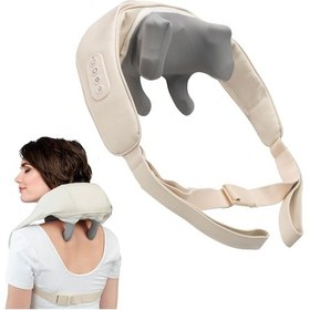 Resim Buffer Elektrikli Boyun Ve Sırt Masaj Aleti Kablosuz Boyun Ve Omuz Yoğurma Masaj Yastığı Açık Bej 