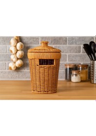 Resim Rattan Konik Soğan-patates-sarımsak Çok Amaçlı Sepet 20 Cm 1 Adet Sarı 