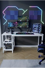 Resim reflekta Raflı Oyuncu Masası 60x160 cm. Gaming Masa Demonte 