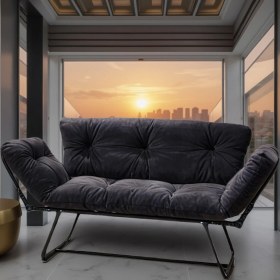 Resim Katlanır Yataklı Ikili Kanepe | Mekanizmalı Çekyat Koltuk | Açılır Kollar & Fonksiyonel Tasarım | Modern | Füme 