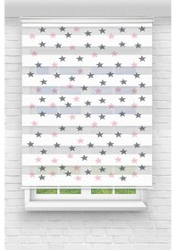 Resim Perdecizade Enxboy Pembe Gri Yıldız Dijital Baskılı Zebra Perde-cocuk Odası-stor Perde Beyaz 