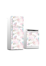 Resim Buzdolabı Ve Bulaşık Makinası Beyaz Eşya Sticker Kaplama Pembe At Ve Kuş 