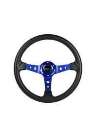 Resim Universal 14 Siyah Derin Tasarım Yarış Direksiyonu 350 Mm, 6 Cıvata, Korna Düğmeli Lacivert 
