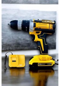 Resim Çift Bataryalı Metal Dişli Darbeli Şarjlı Matkap Seti 24w Güç Ve 24 Parça Aksesuar 