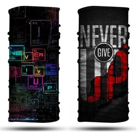 Resim Never Give Up Desenli 2'li Set Boyunluk Bandana Outdoor Balaklava Yüz Maskesi Kafa Bandı 