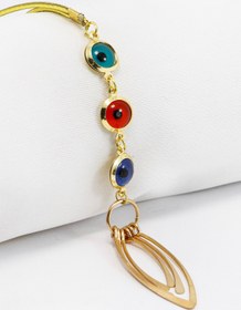 Resim biuti Gold Renkli Çerçeveli Nazar Boncuklu Metal Püsküllü Araba Dikiz Ayna Süsü, Yeni Araba Hediyesi 