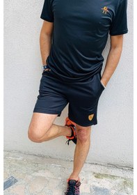 Resim Erkek Siyah Spor Fitness Şortu Gri Baskılı 